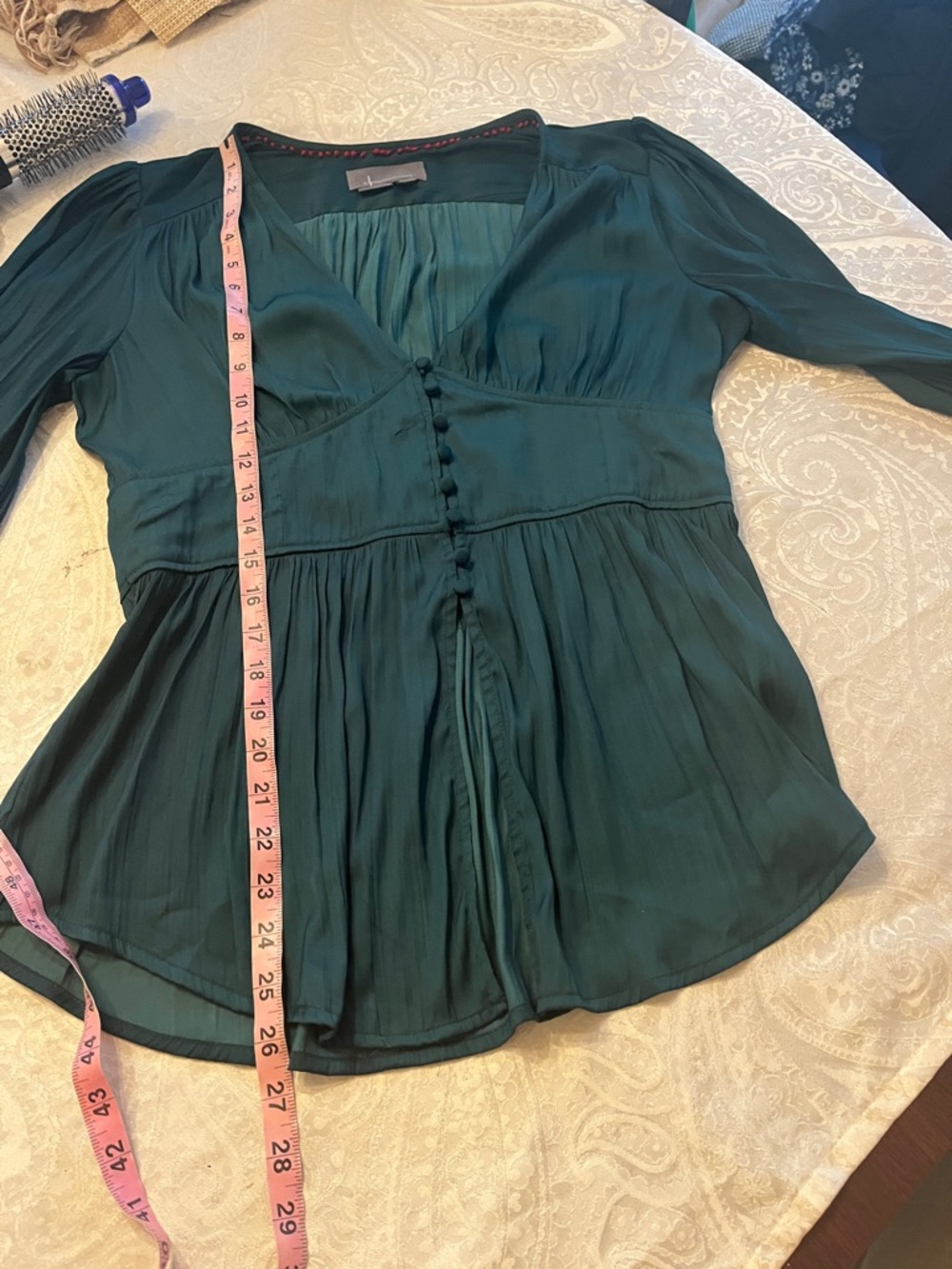 Womens Deep Teal Button-Front Peplum Blouse - Picture 6 of 6